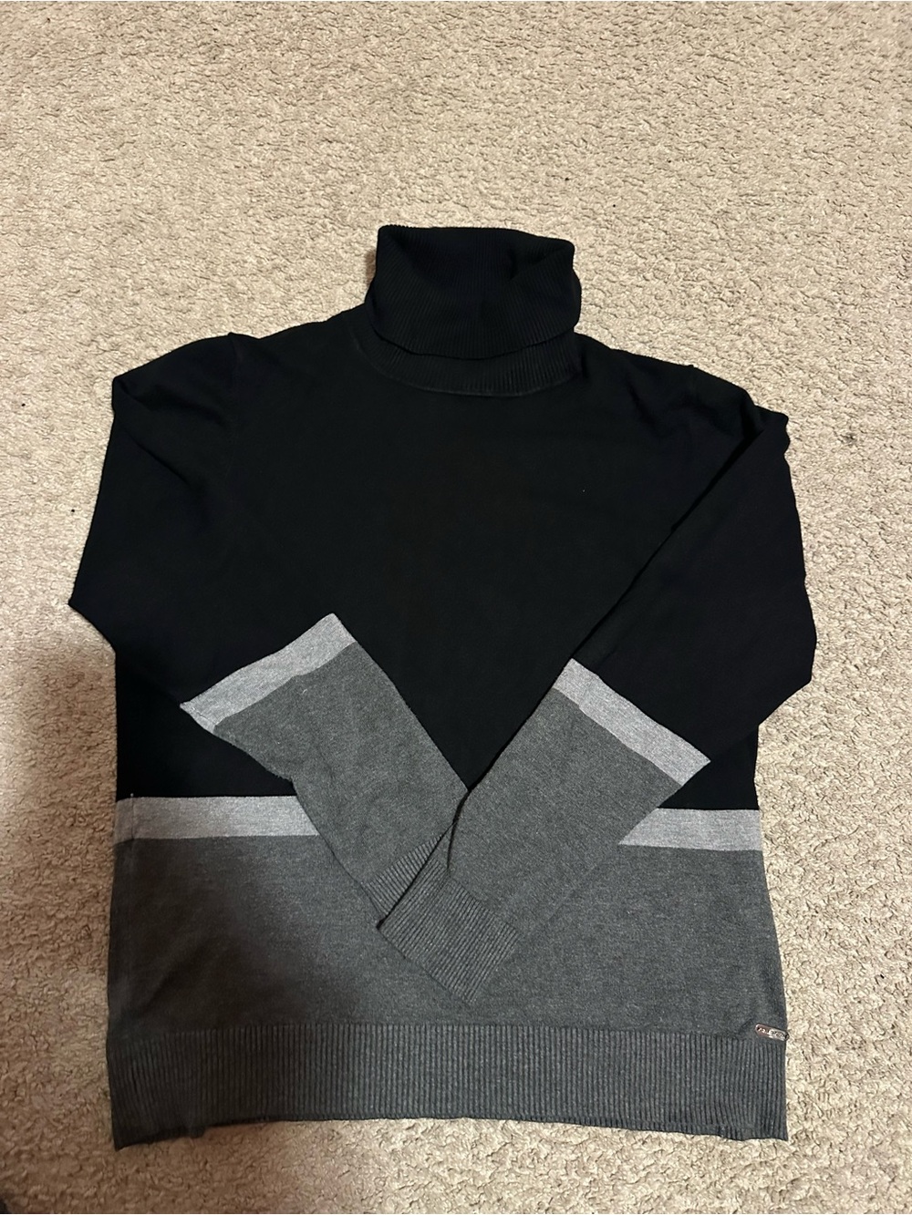Calvin Klein Black Turtleneck Sweater with Gray Colorblock